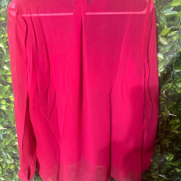 Pink sheer long sleeve bottom up shirt. - Picture 4 of 4